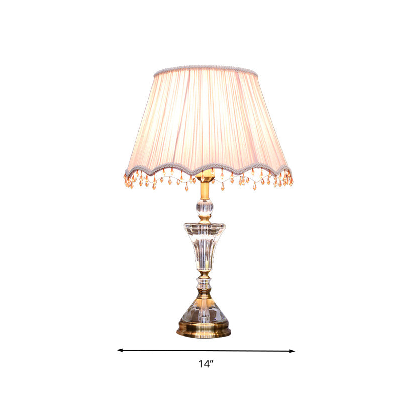 Pleated Shade Crystal Night Table Lamp: Minimalistic 1-Light Pink Bedroom Nightstand Light With