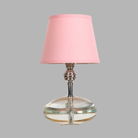 Conical Pink Fabric Night Lamp With Crystal Base - Lodge Nightstand Light