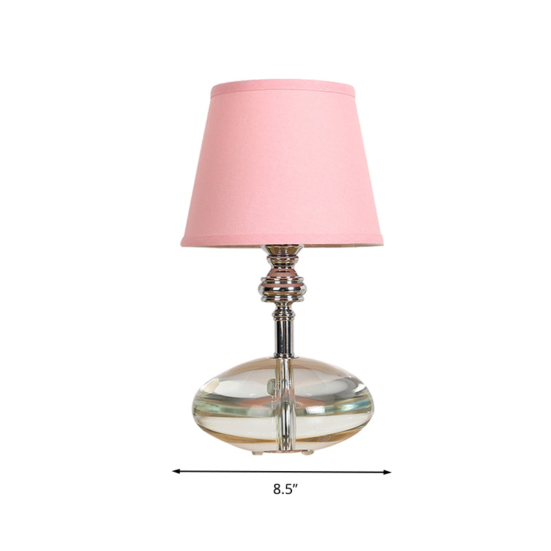 Conical Pink Fabric Night Lamp With Crystal Base - Lodge Nightstand Light