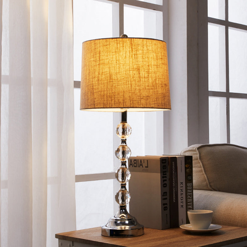 Drum Night Light Table Lamp In White/Brown/Blue With Crystal Ball For Living Room Brown