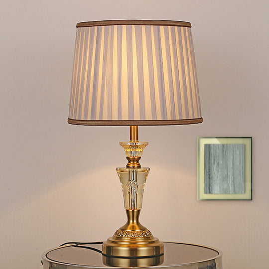 Countryside Pleated Shade Nightstand Lamp With Crystal Base - Beige/Pink Beige