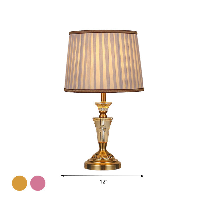 Countryside Pleated Shade Nightstand Lamp With Crystal Base - Beige/Pink