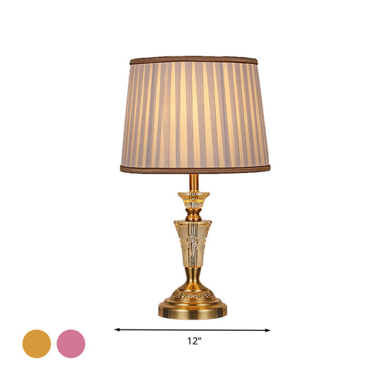 Countryside Pleated Shade Nightstand Lamp With Crystal Base - Beige/Pink