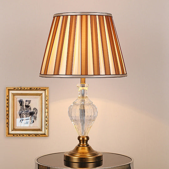 Simple Brown Crystal Nightstand Lamp With Conical Fabric Shade - Ideal For Bedroom Lighting