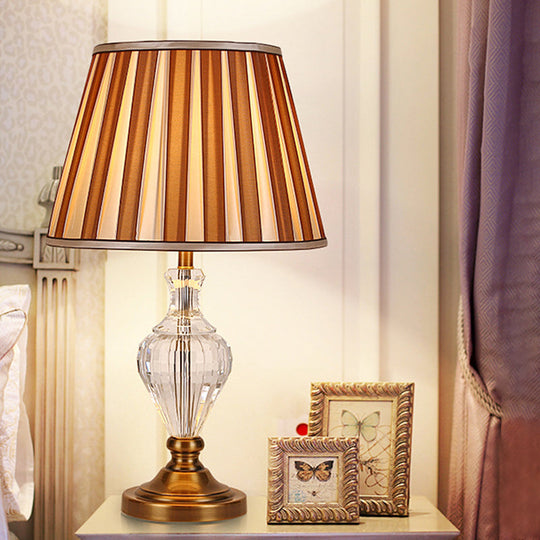 Simple Brown Crystal Nightstand Lamp With Conical Fabric Shade - Ideal For Bedroom Lighting