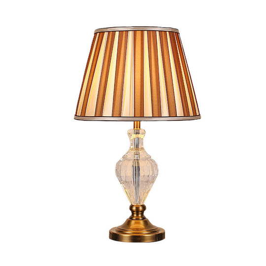 Simple Brown Crystal Nightstand Lamp With Conical Fabric Shade - Ideal For Bedroom Lighting