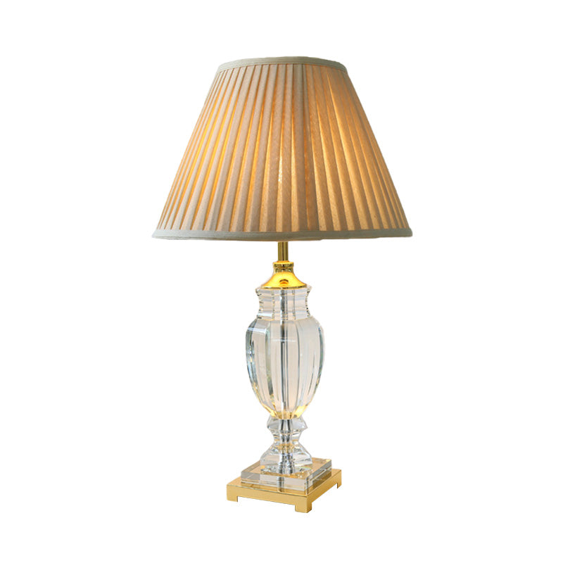 Rustic Stylish Tapered Table Lamp: Beige Nightstand Light With Crystal Accent