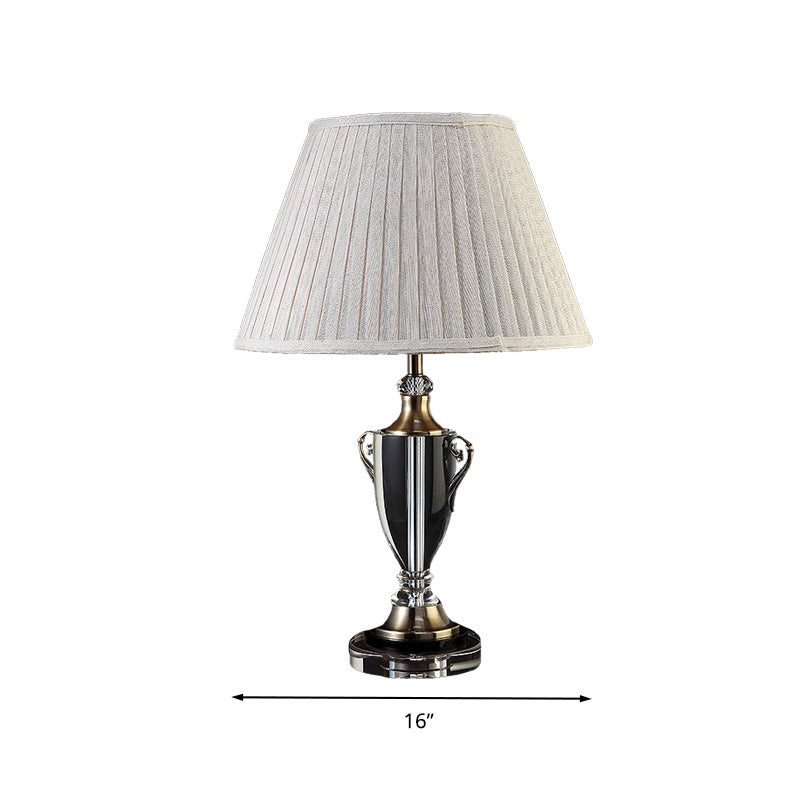 Beige Bell Night Lamp With Clear Crystal Base - Traditional Fabric Bedside Light