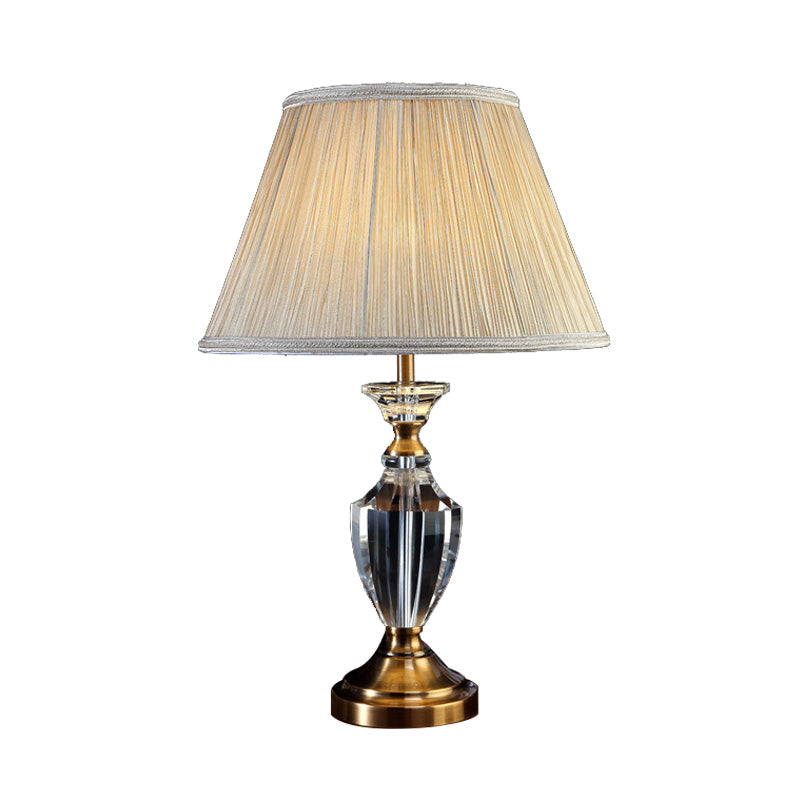 Traditional Style Fabric Pleated Shade Night Light Table Lamp With Urn Crystal Base - Cream Gray