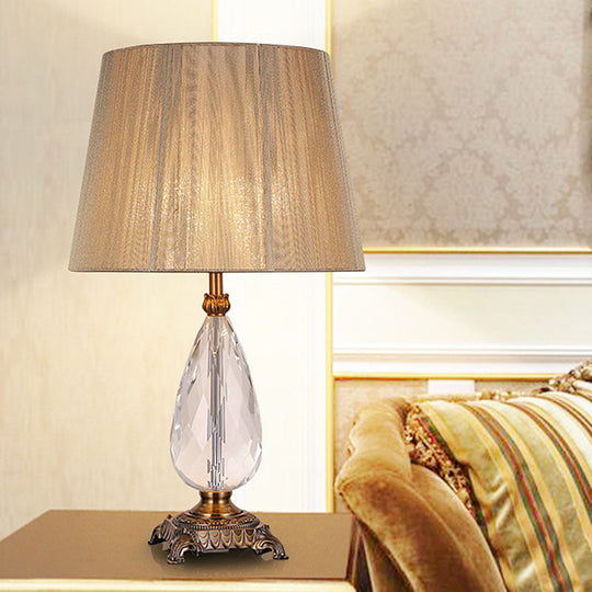 Beige Teardrop K9 Crystal Table Lamp With Fabric Shade - Elegant Bedroom Nightstand Lighting