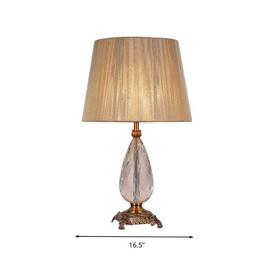 Beige Teardrop K9 Crystal Table Lamp With Fabric Shade - Elegant Bedroom Nightstand Lighting