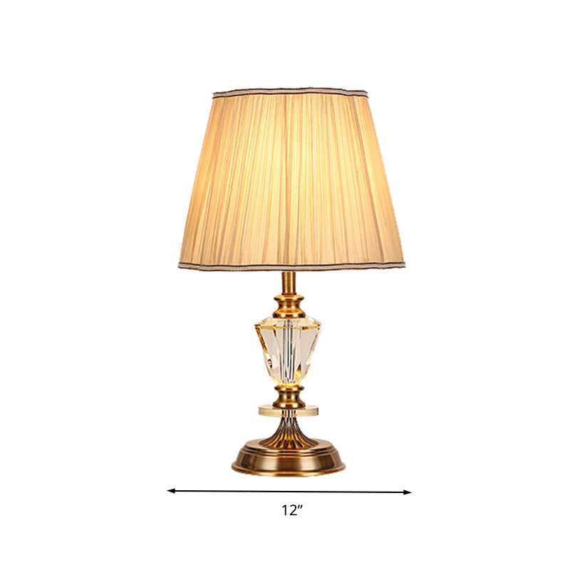 Tapered Countryside Crystal Table Lamp With Single Bulb In Beige - Elegant Night Light For Living