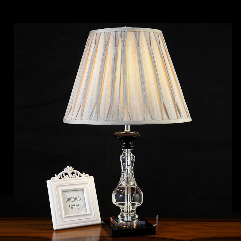 Minimalist Bell Nightstand Lamp - Cream Gray With Translucent Crystal Base 1 Light Fabric Night