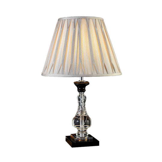 Minimalist Bell Nightstand Lamp - Cream Gray With Translucent Crystal Base 1 Light Fabric Night