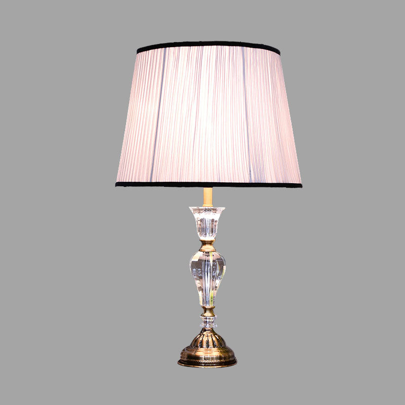 Rustic Light Purple Table Lamp With Crystal Night For Bedroom 1-Light & Tapered Fabric Shade