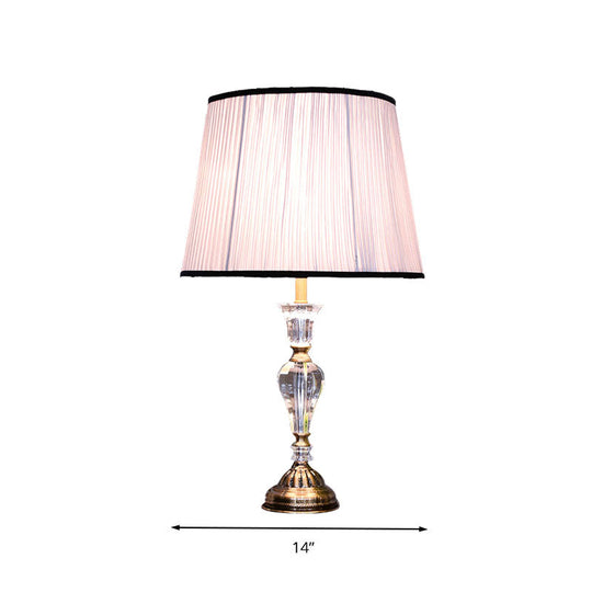 Rustic Light Purple Table Lamp With Crystal Night For Bedroom 1-Light & Tapered Fabric Shade