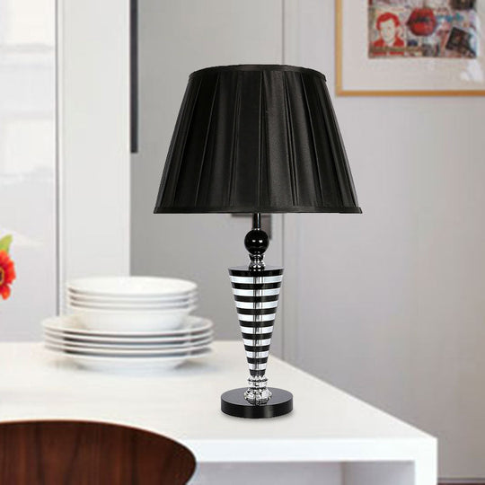 Crystal Night Lamp - Black Conical Nightstand Light With Fabric Shade For Bedroom