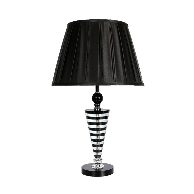 Crystal Night Lamp - Black Conical Nightstand Light With Fabric Shade For Bedroom