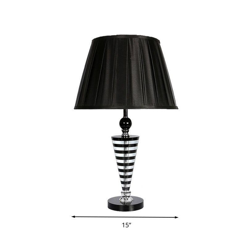 Crystal Night Lamp - Black Conical Nightstand Light With Fabric Shade For Bedroom