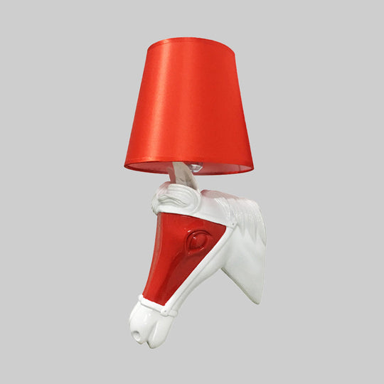 White/Red Tapered Sconce 1-Bulb Fabric Wall Mount For Bedroom Lighting