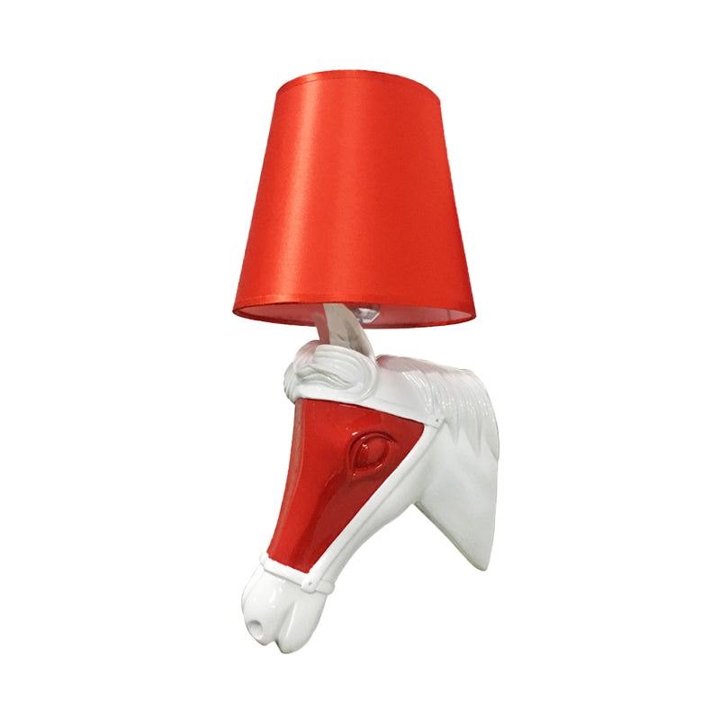 White/Red Tapered Sconce 1-Bulb Fabric Wall Mount For Bedroom Lighting