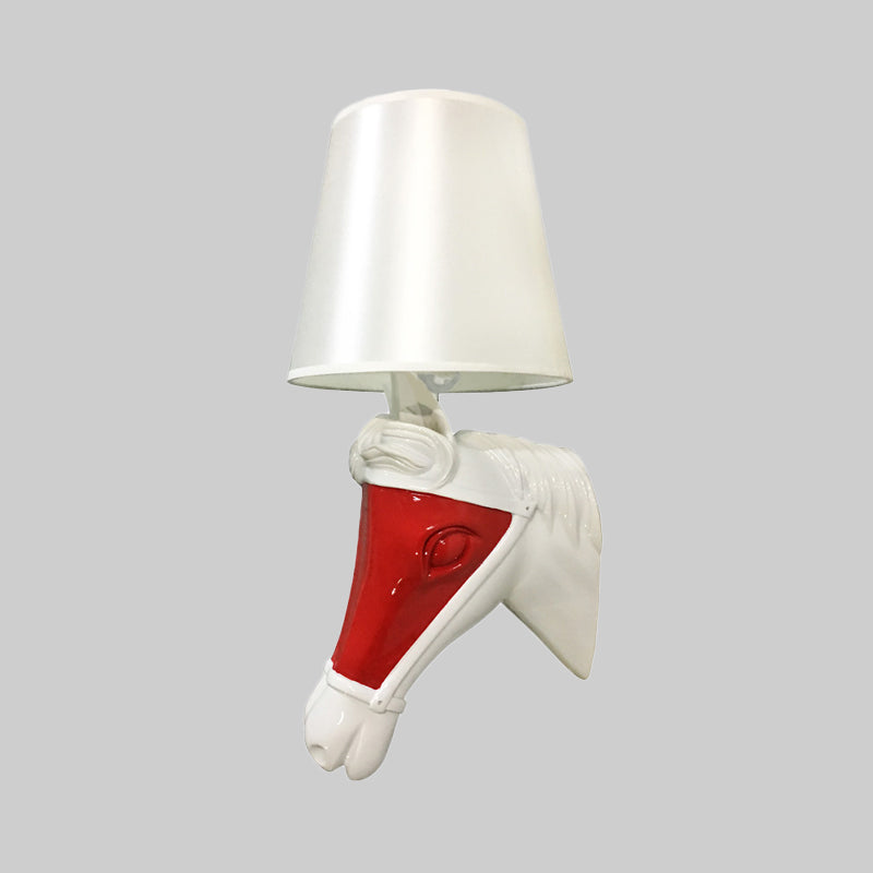 White/Red Tapered Sconce 1-Bulb Fabric Wall Mount For Bedroom Lighting