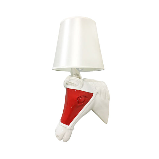 White/Red Tapered Sconce 1-Bulb Fabric Wall Mount For Bedroom Lighting