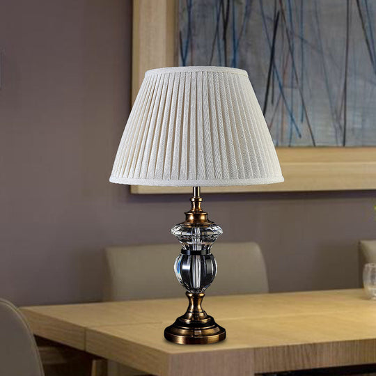 Rural Crystal Nightstand Light: Pleated Shade Living Room Table Lamp (Blue Light Purple Beige) Beige