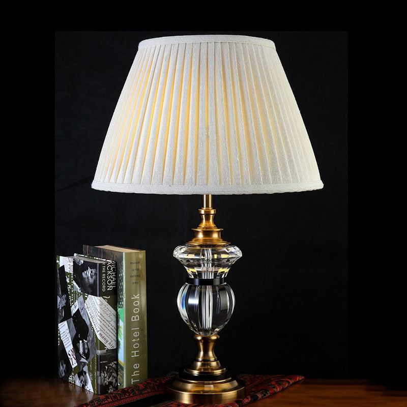 Rural Crystal Nightstand Light: Pleated Shade Living Room Table Lamp (Blue Light Purple Beige)