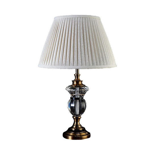 Rural Crystal Nightstand Light: Pleated Shade Living Room Table Lamp (Blue Light Purple Beige)