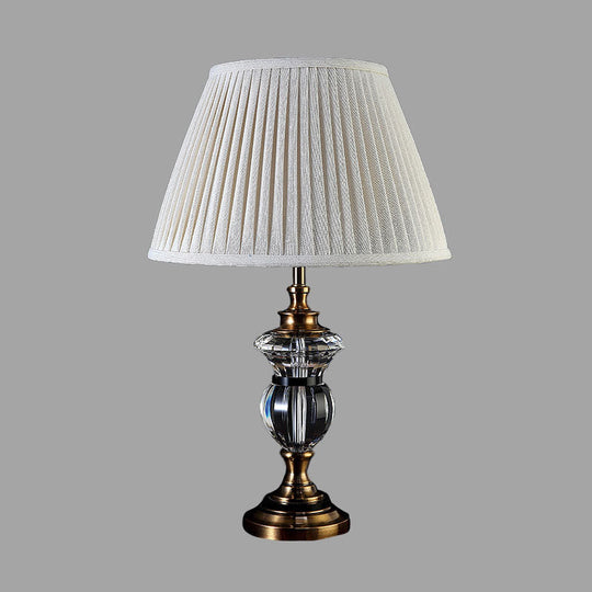 Rural Crystal Nightstand Light: Pleated Shade Living Room Table Lamp (Blue Light Purple Beige)