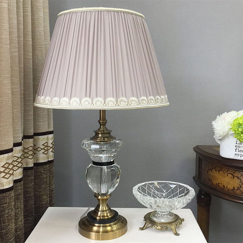 Rural Crystal Nightstand Light: Pleated Shade Living Room Table Lamp (Blue Light Purple Beige)