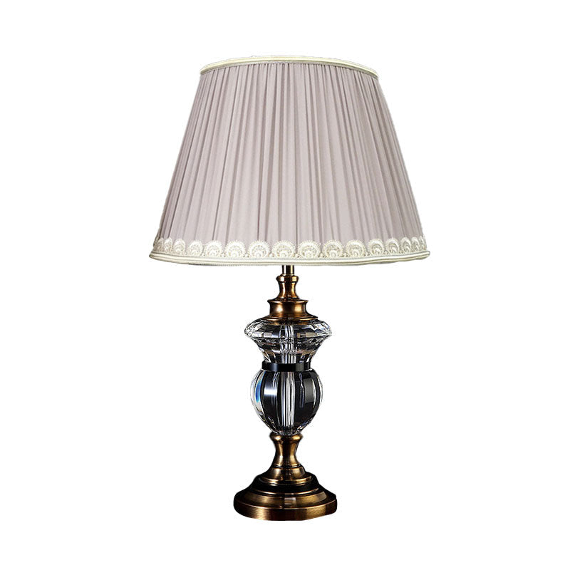 Rural Crystal Nightstand Light: Pleated Shade Living Room Table Lamp (Blue Light Purple Beige)