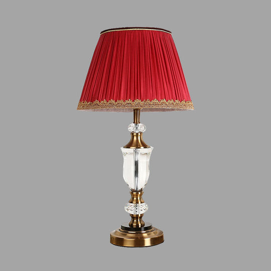 Red Crystal Countryside Nightstand Lamp - Single Head Table Light For Bedroom