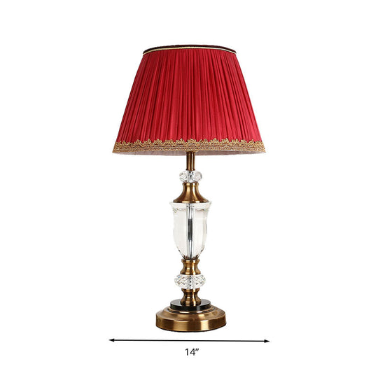 Red Crystal Countryside Nightstand Lamp - Single Head Table Light For Bedroom