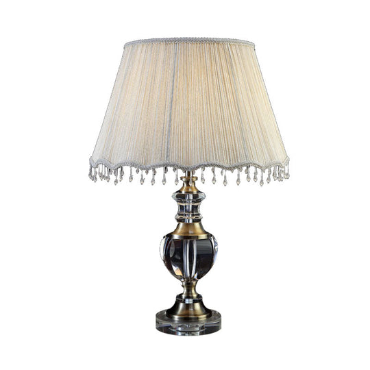 14/16 Traditional Cream Gray Crystal Nightstand Lamp With Cone Fabric Shade - Bedroom Night Table