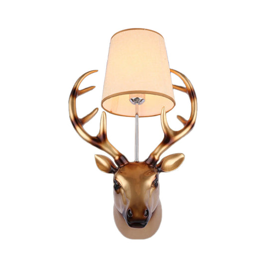 Elk Wall Lamp In Country Bronze Resin With Cone Fabric Shade - Dining Room Sconce Light Fixture