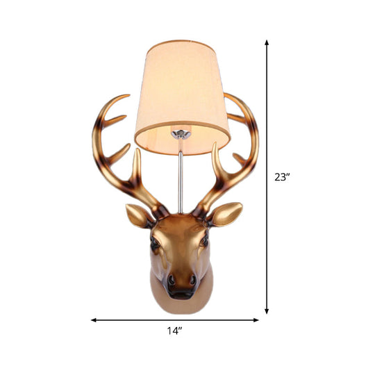 Elk Wall Lamp In Country Bronze Resin With Cone Fabric Shade - Dining Room Sconce Light Fixture