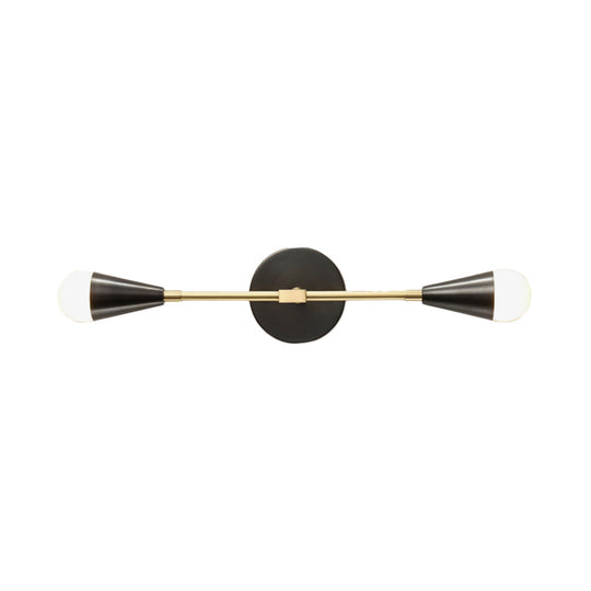 Modern Black & Gold Bedroom Wall Sconce: 2-Light Fixture With Cone Metal Shade