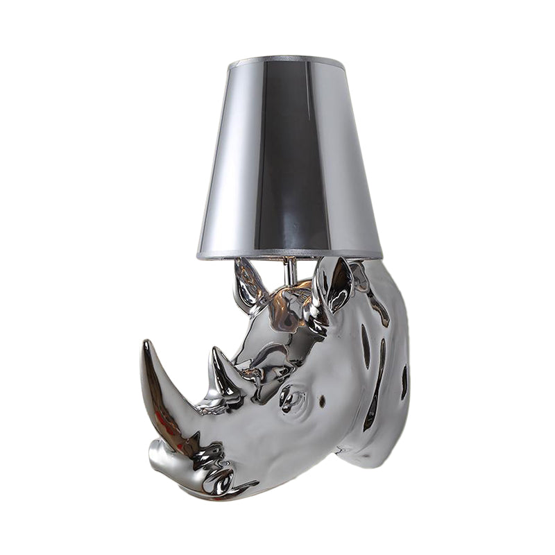 Rustic Rhinoceros Resin Sconce Light Fixture: Wall Mounted Silver/Gold Lighting For Bedroom With