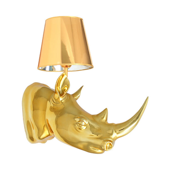 Rustic Rhinoceros Resin Sconce Light Fixture: Wall Mounted Silver/Gold Lighting For Bedroom With