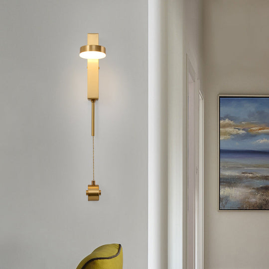 Modern Metal Wall Sconce: 1-Bulb Brass Led Lighting In Warm/White Light / White