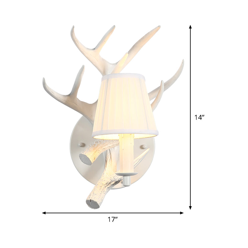 Rustic White Cone Wall Lamp With Elk Backplate - 1-Light Resin Sconce Fixture For Dining Room