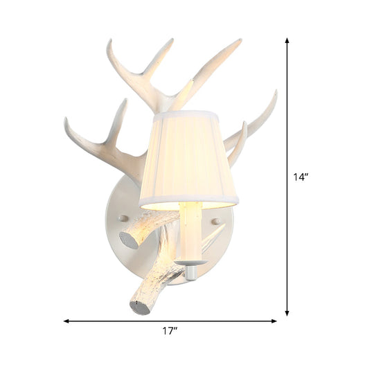 Rustic White Cone Wall Lamp With Elk Backplate - 1-Light Resin Sconce Fixture For Dining Room