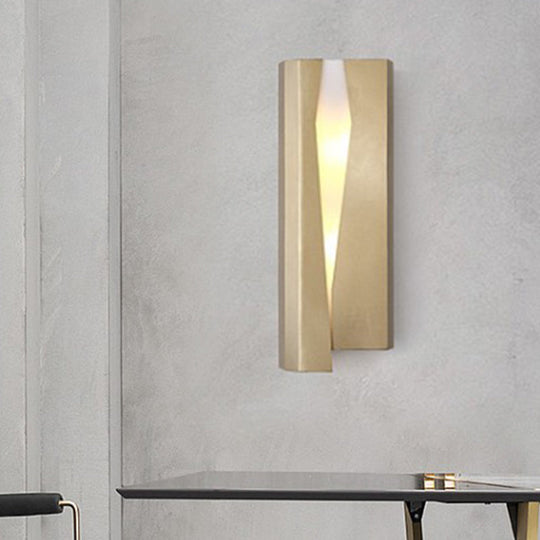 Minimalist Led Wall Sconce Light In Gold For Living Room - Metal Rectangle Mount Lamp