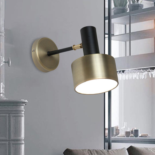 Modern Black And Gold Cylinder Sconce: Metal Wall Lighting Fixture For Living Room