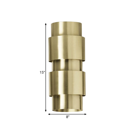 Modern Gold Wall Mount Lamp With Cylinder Metal Shade - 2 Heads Foyer Sconce