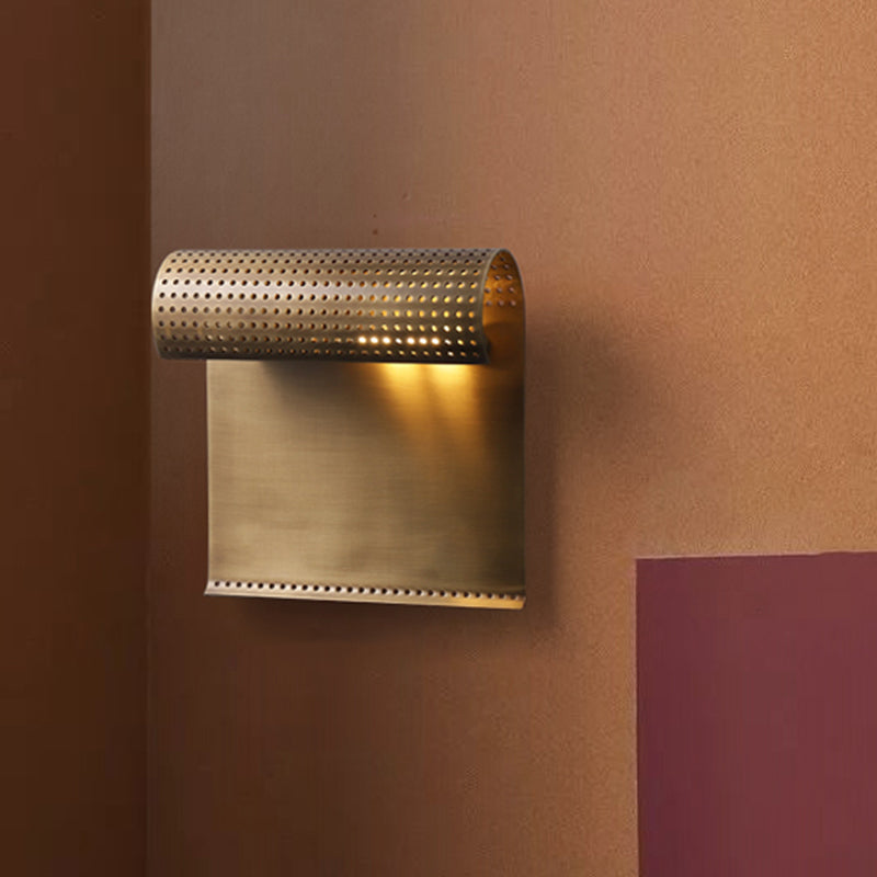 Sleek Brass Wall Sconce: Scrolled Design Mounted 1-Bulb Ideal For Bedroom Lighting