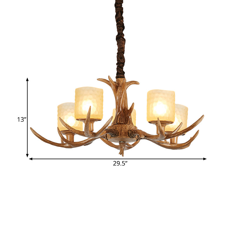 Cylindrical Glass Ceiling Lamp Traditional Pendant Chandelier Brown - 4/6/8 Bulb