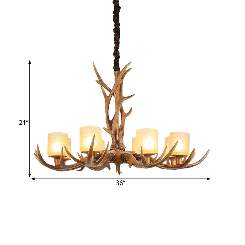 Cylindrical Glass Ceiling Lamp Traditional Pendant Chandelier Brown - 4/6/8 Bulb